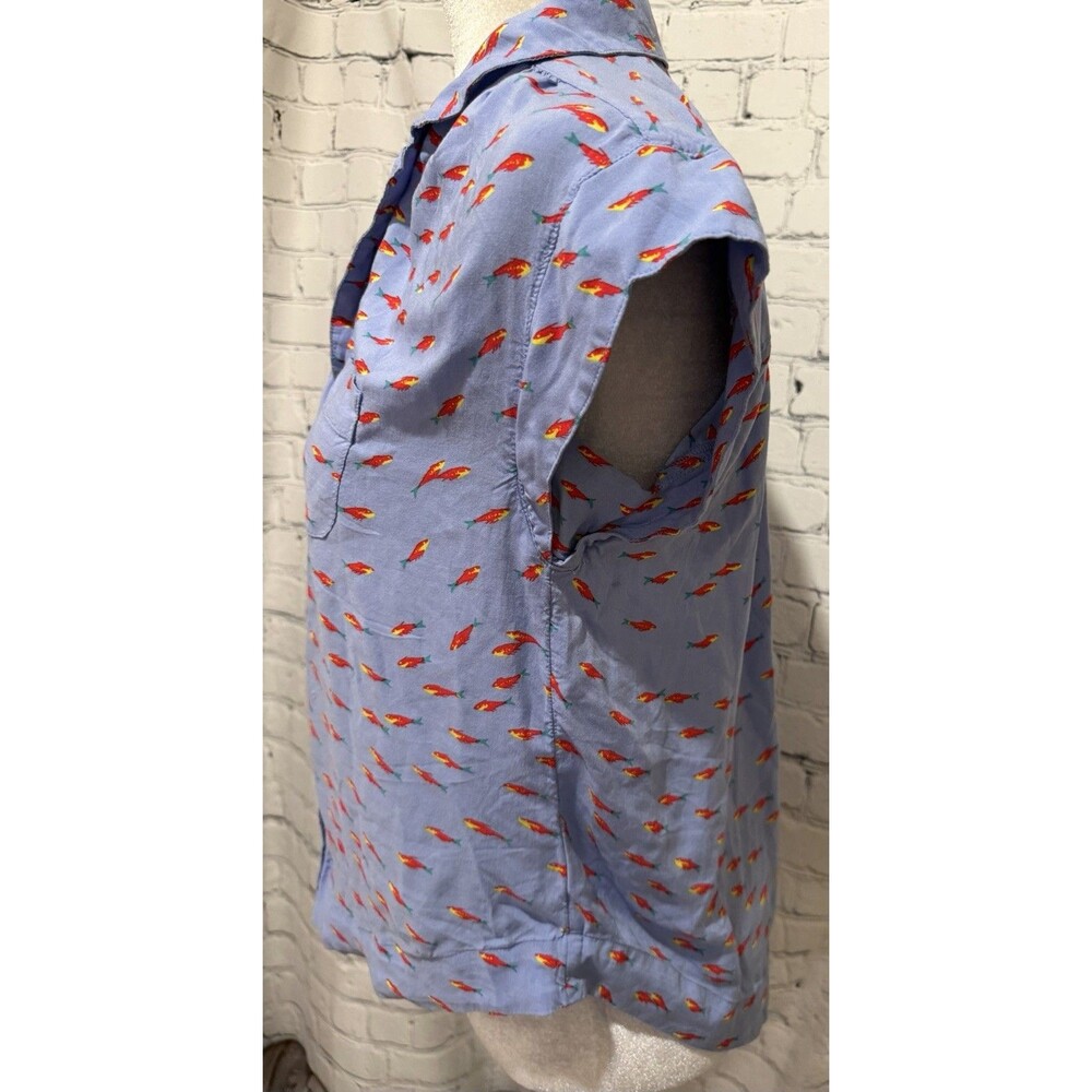 Anthropologie 52 Conversations Blue Button Up Blouse Fish Novelty Print XS - Picture 5 of 10